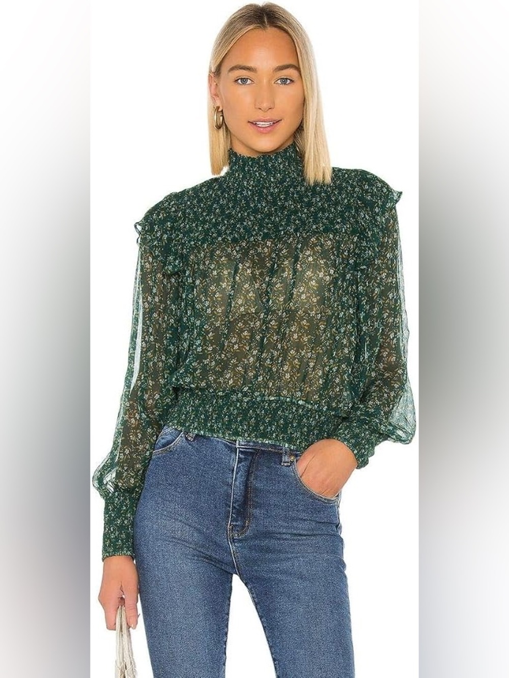 Free People Roma Green Floral Sheer Blouse size small